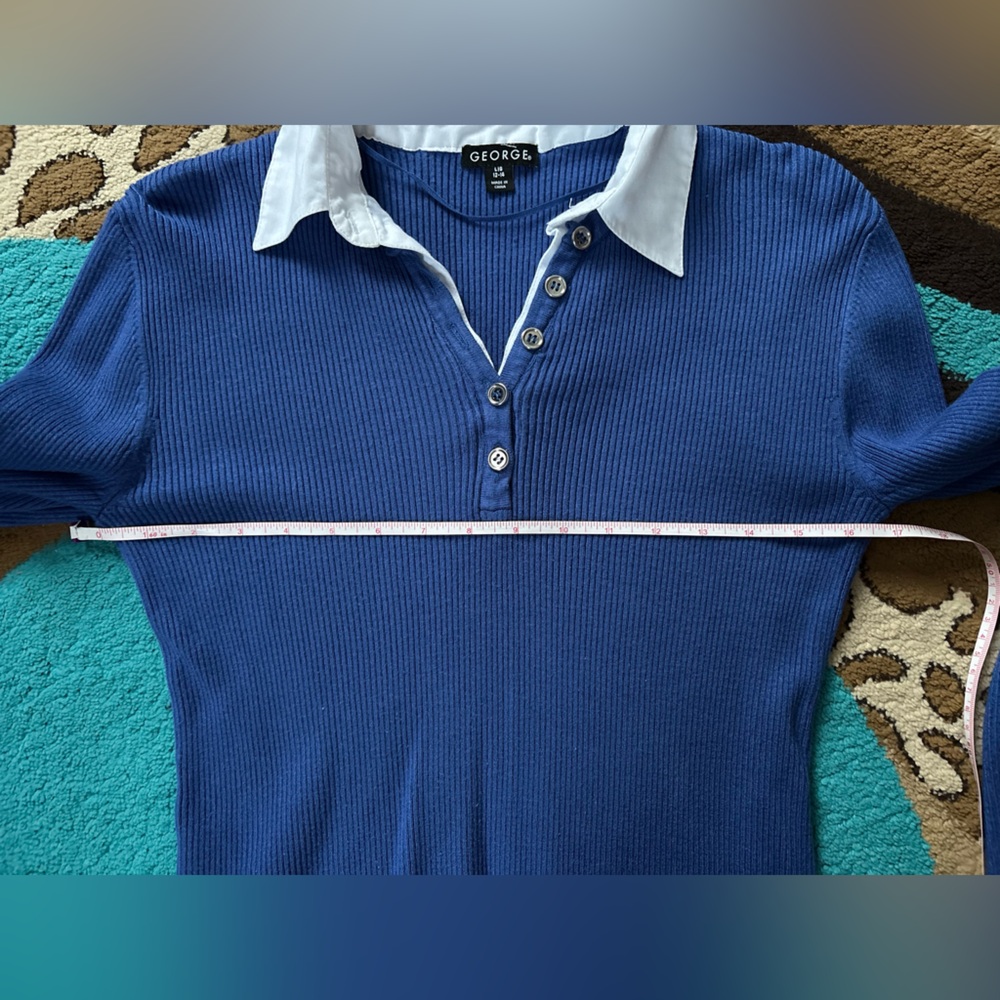 George Blue Button Down Ribbed Shirt - Picture 3 of 5
